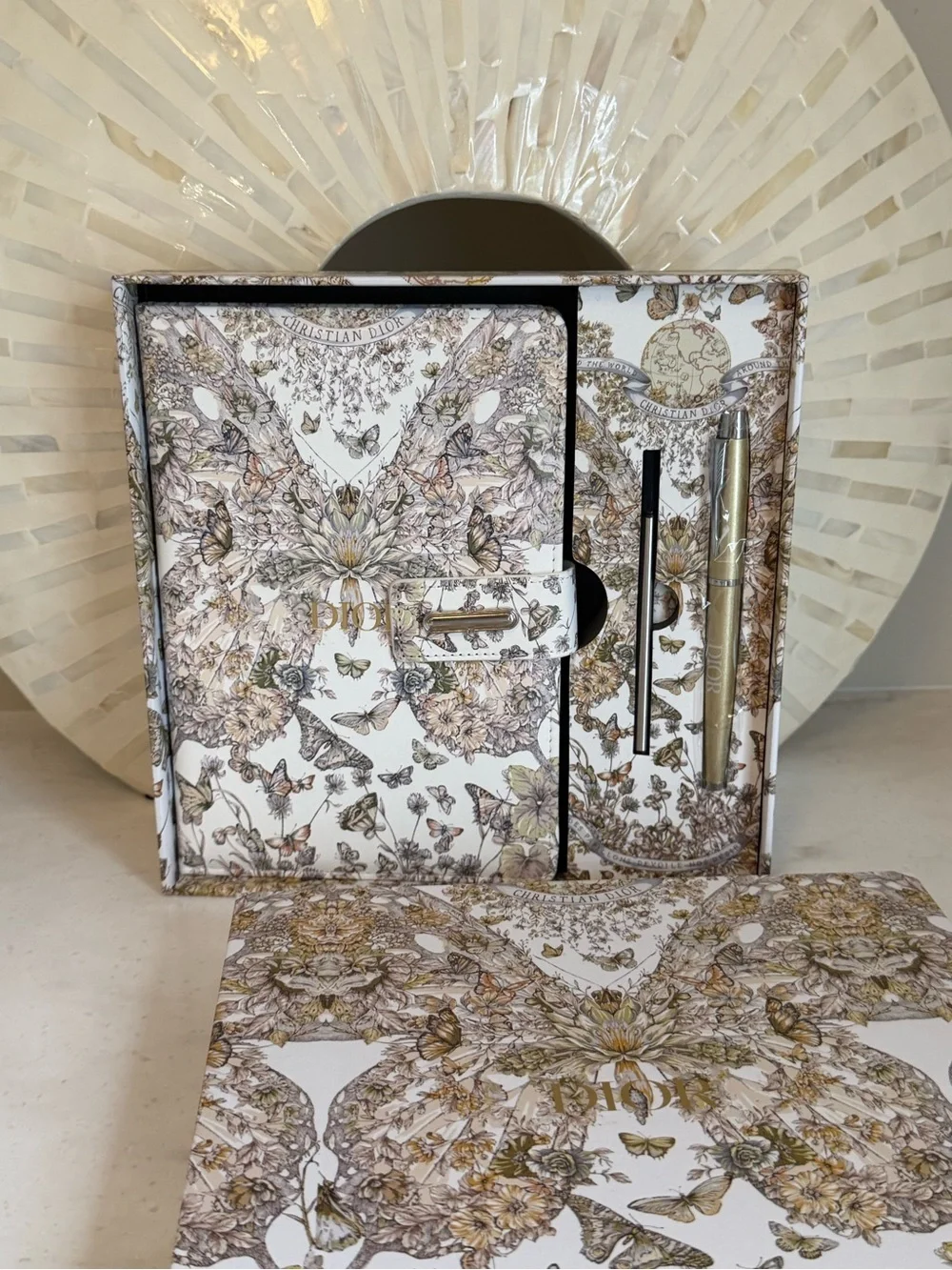 Dior GWP Butterfly Floral Notebook & Gold Pen Set